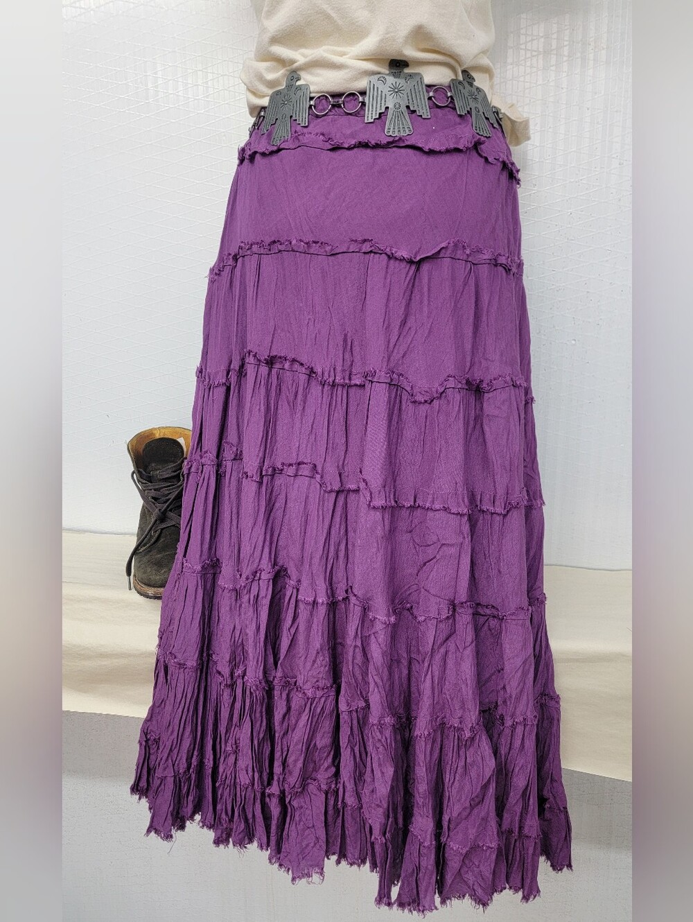 Bohemian Cottage Gypsy Tiered Crinkle Maxi Skirt - Picture 6 of 7